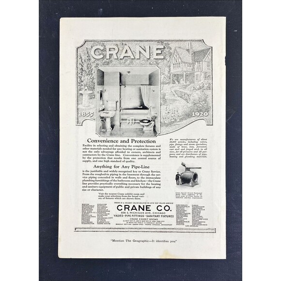 Crane Co. "Valves Pipe Fittings Sanitary Fixtures" Vintage Print Ad 1920 - Picture 3 of 3